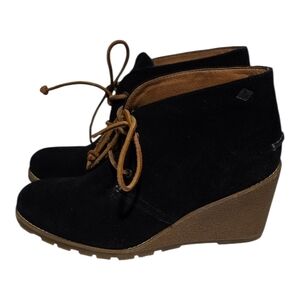 Sperry Black Suede Wedge Ankle Boot